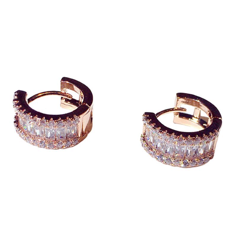 Yamaler 1 Pair Piercing Rose Golden Women Earrings Inlaid Rhinestone Circle Ear Clips Jewelry Accessory_voghion.com