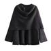 Elegant Asymmetrical Cape Knit Top – Women’s Long-Sleeve Scarf Neck Pullover, Loose Fit Boho Chic (Grey/Brown)_voghion.com