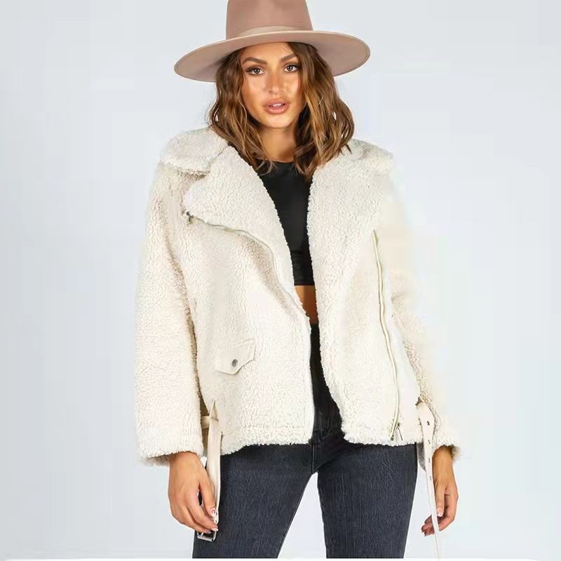 Damenmode lässig Revers einfarbig Strickjacke mittellang Reißverschlussjacke lässig Kaschmirmantel_voghion.com
