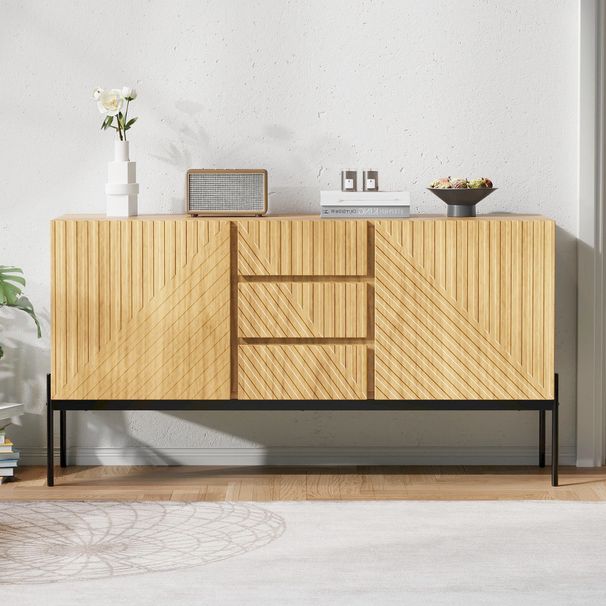 Credenza 140x75cm Mit 2 Türen, 3 Schubladen, Metallbeinen, TV-Schrank_voghion.com