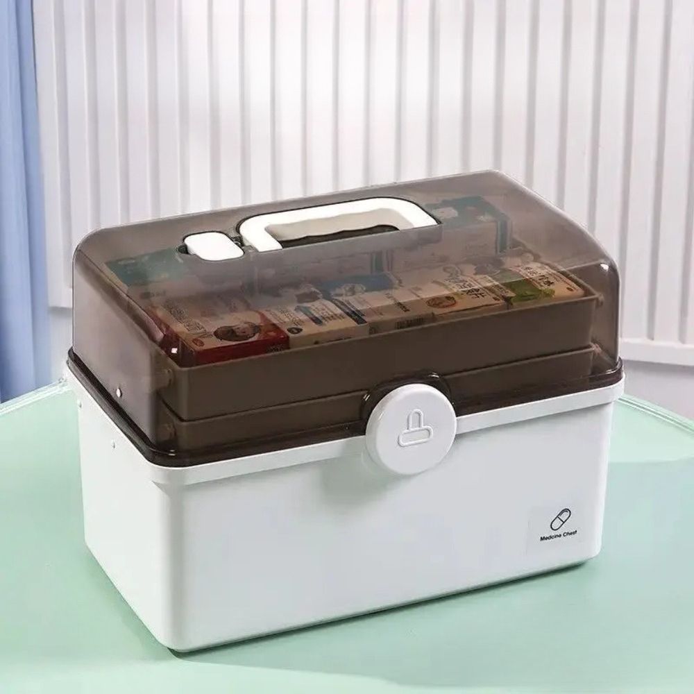 1 Stück weiße Medikamentenbox mit großem Fassungsvermögen zur Aufbewahrung von Medikamenten zu Hause, mehrlagig, mit Fächern zur Einteilung._voghion.com
