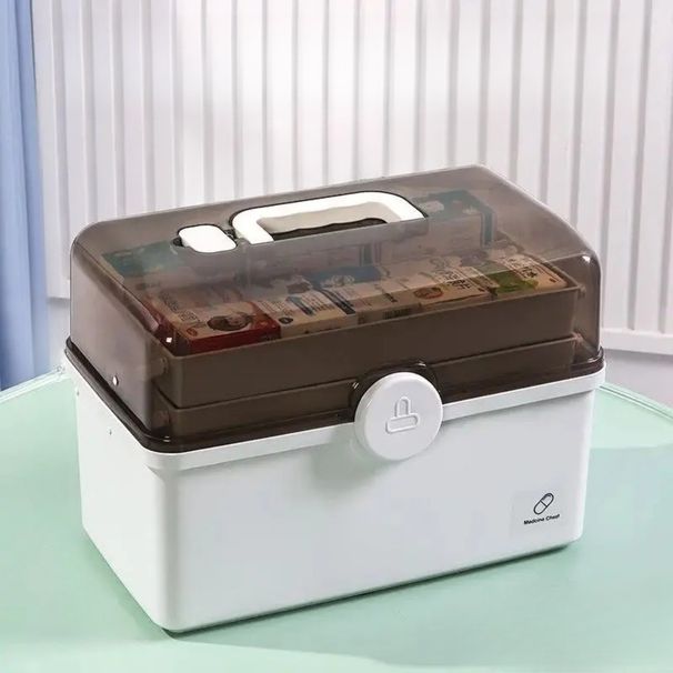 1 Stück weiße Medikamentenbox mit großem Fassungsvermögen zur Aufbewahrung von Medikamenten zu Hause, mehrlagig, mit Fächern zur Einteilung._voghion.com