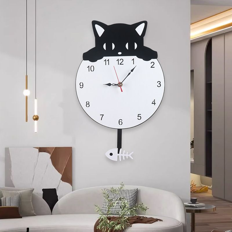 Orologi creativi per la casa e il soggiorno, orologi da parete oscillanti con pesci gatto dei cartoni animati, orologi al quarzo fai da te_voghion.com