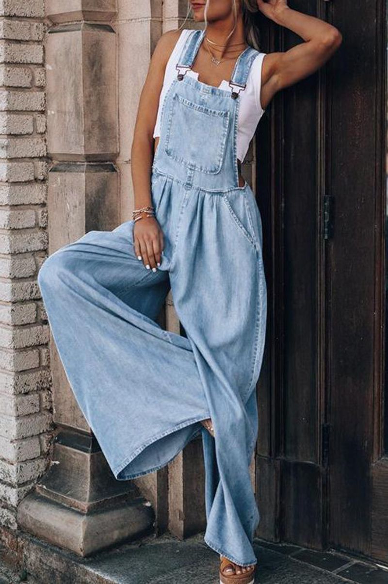 new women's loose side pocket sleeveless denim overalls_voghion.com
