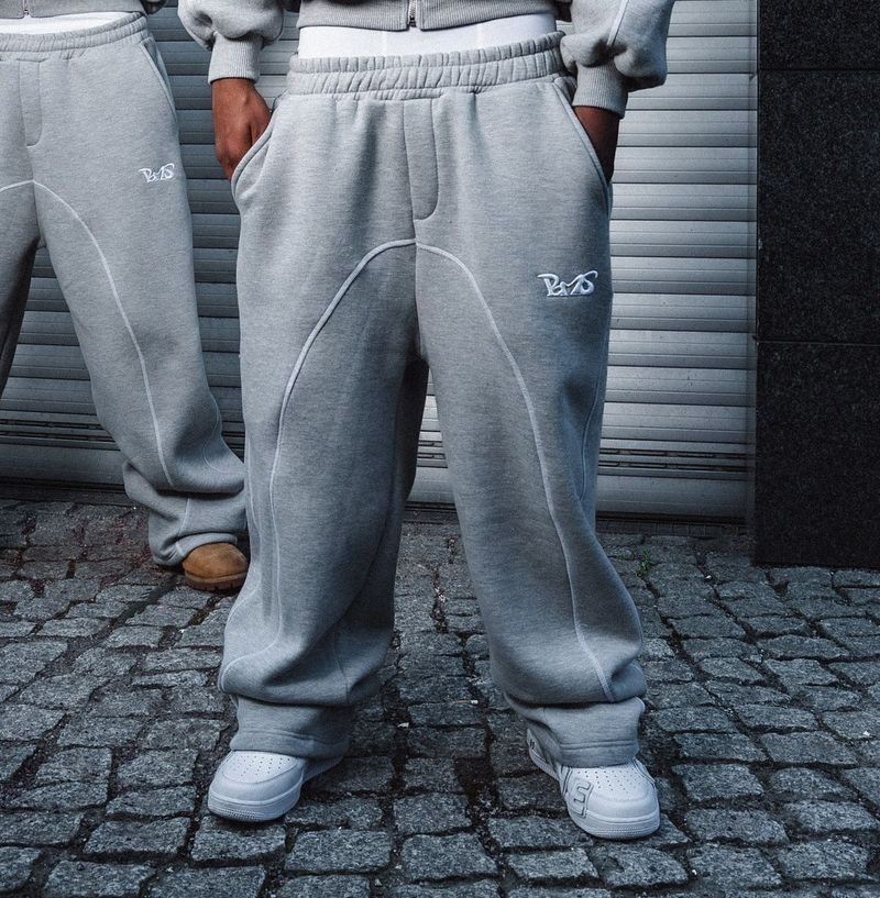 Retro-Set aus besticktem Hoodie und Jogginghose für Herren – Streetwear-Pullover mit Reißverschluss und langen Ärmeln (Schwarz/Grau)_voghion.com