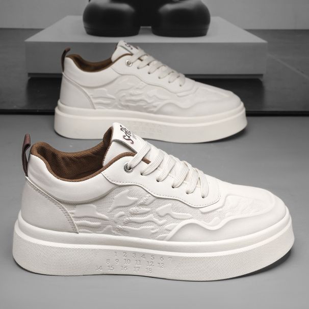 Herrenschuhe Weiße Schuhe Atmungsaktive Freizeitschuhe mit dicker Sohle für Frühling und Sommer, passend zu weißen, höhenverstärkenden, geprägten High-End-Trendschuhen für Herren_voghion.com