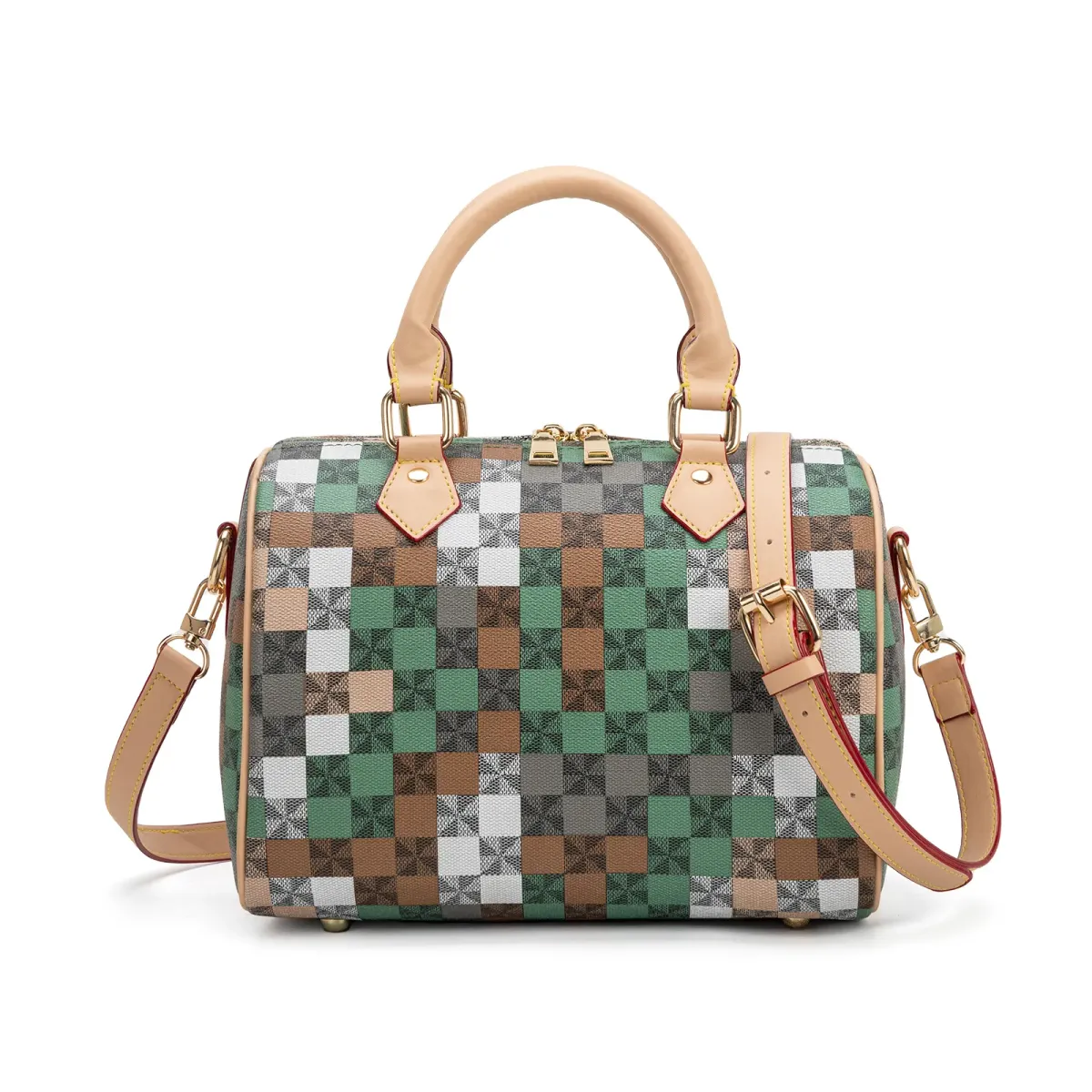 Designer Bag Free Shipping Patterned Boston Bag Checkered Design Top Handles Crossbody Option_voghion.com