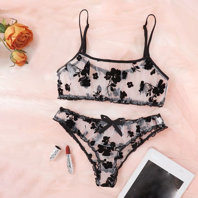 Sexy Women's Underwear Flower Embroidery G-string Thong Underwear Sleepwear Sexy Plus Size Lingerie Sets Pyjama Sexy​_voghion.com