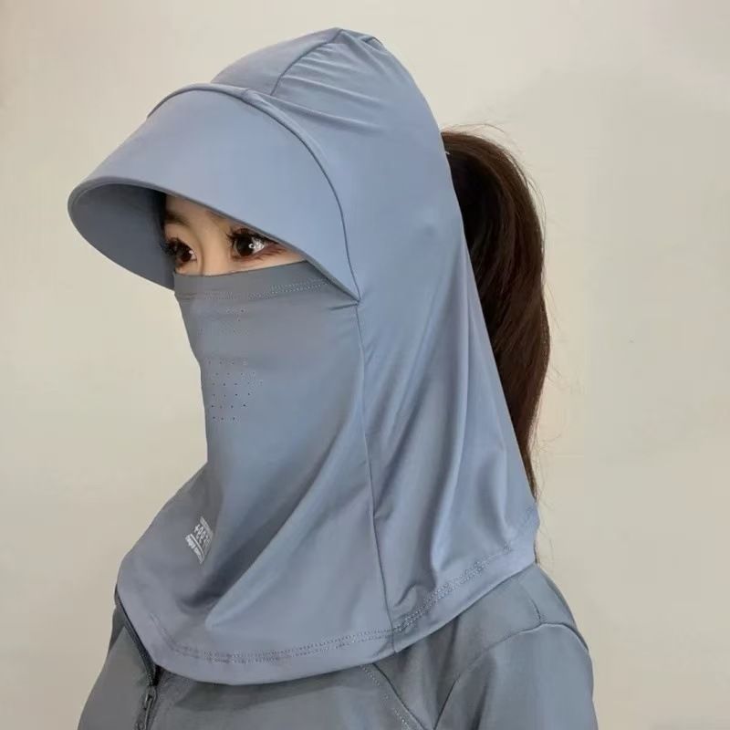 Summer Integrated For Women New Ice Silk Face Cover UV Protection Outdoor Cycling Neck Guard Mask Sun Hat_voghion.com