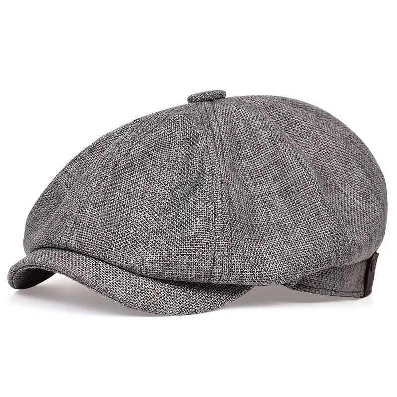 Octagonal spring and summer thin linen breathable duckbill for men's beret painter hat_voghion.com