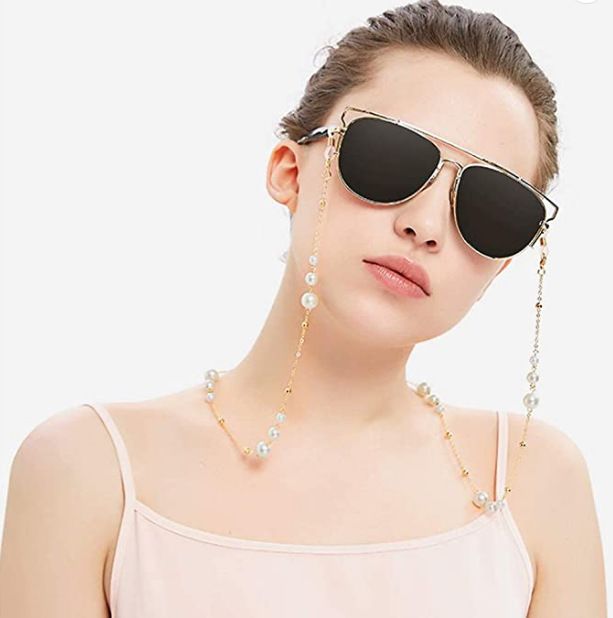 Catena per occhiali con cinturino a doppio uso, con clip di perle alla moda e mascherina con perline a sfera_voghion.com