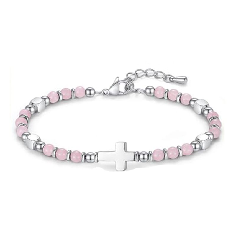 4mm pink zebra flower purple emperor pine yellow tiger eye black frosted beaded bracelet stainless steel bracelet_voghion.com