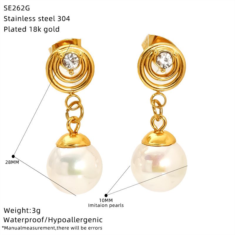 Unisex Schmuck Mode Edelstahl Eingelegte Perlen Persönlichkeit Mode Titan Stahl Ohrringe Mit Echt Vergoldet Ohrringe_voghion.com