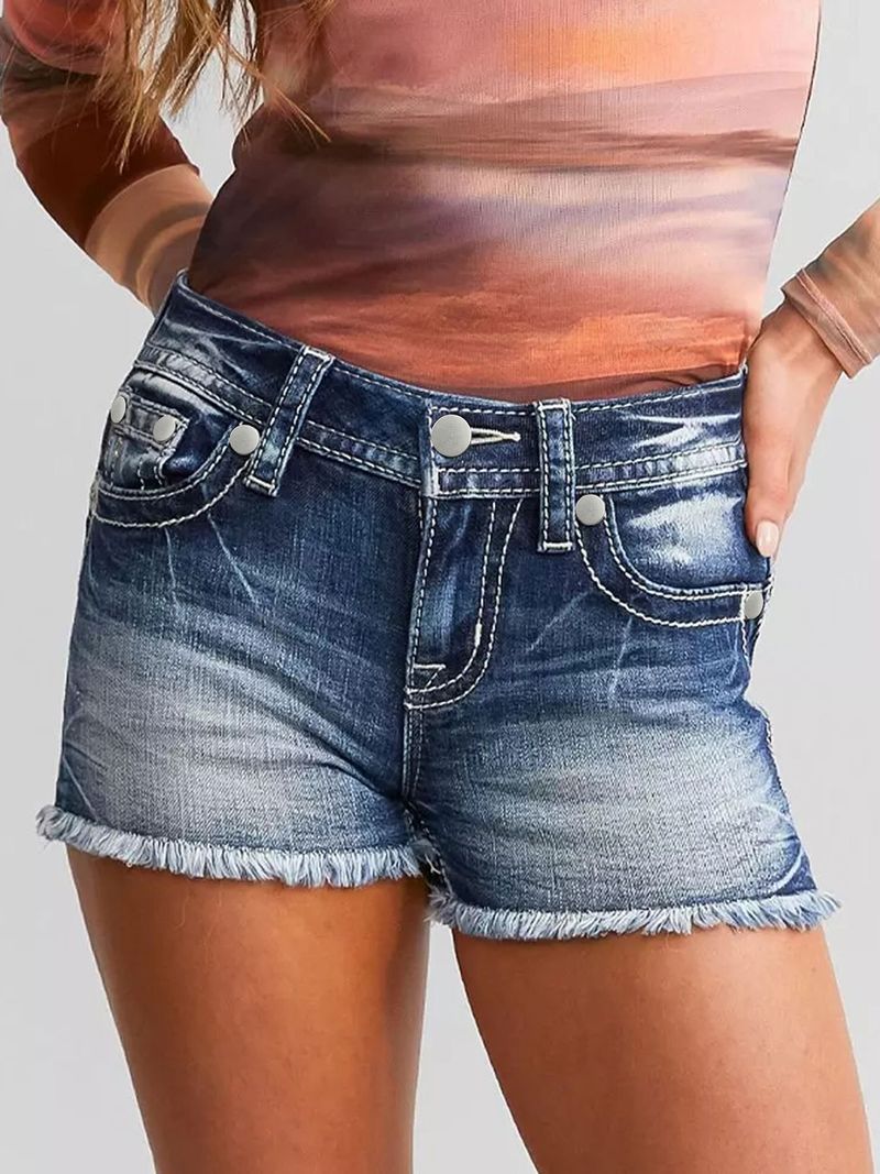 2025s New Women's Stretch Jeans With Rips Washed Denim Shorts For Women_voghion.com