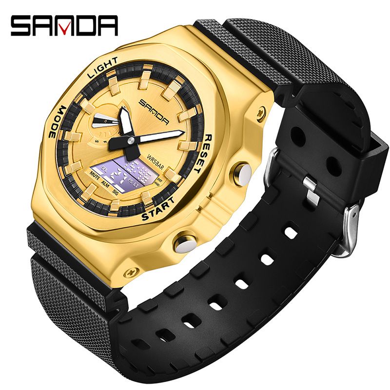 Sanda Octagonal Oak Advanced Business Waterproof Electronic Watch Multi Functional Sports Running Time Fashion Design Watch_voghion.com