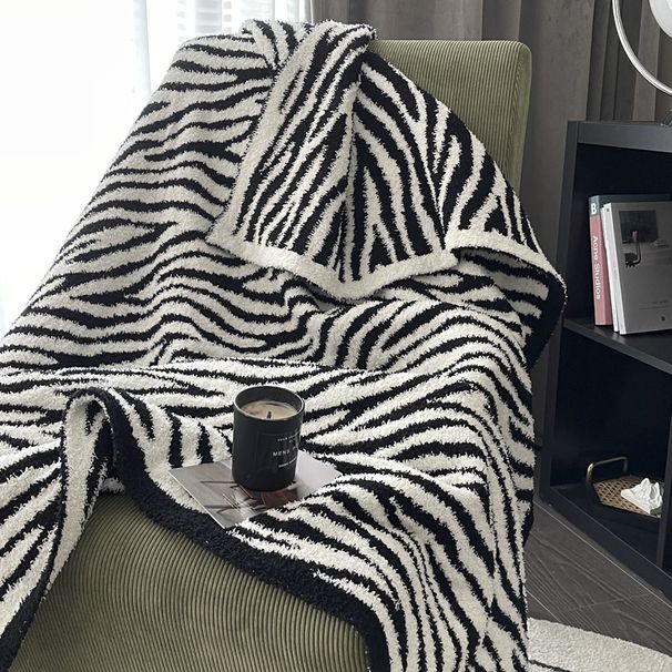 New Multifunctional Zebra Print Warm Thick Office Sofa With Knitted Cover Blanket_voghion.com