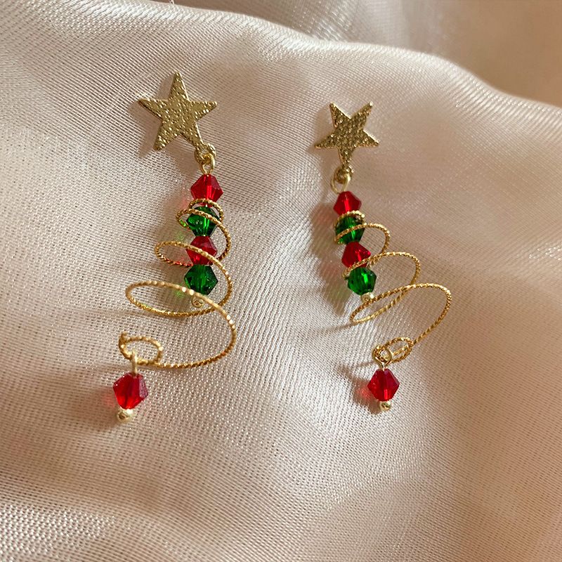 Christmas girl contrast color design handmade Christmas tree earrings girly Christmas gift New Year earrings earrings_voghion.com