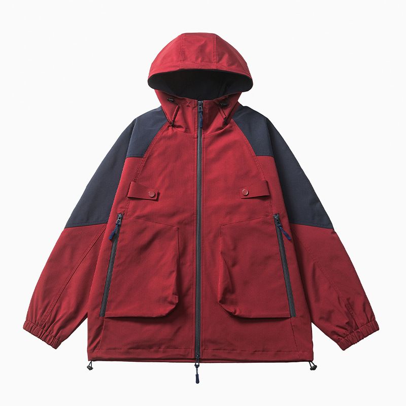 Color blocking outdoor hooded assault jacket for men's 2024 spring/summer waterproof loose trendy jacket_voghion.com