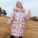 Kids’ Shiny Down Jacket – Long Winter Coat (Pink/White, Sizes 120-160cm, 50%-55% White Duck Down, Easy-Clean Shell, Korean Style_voghion.com