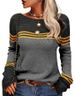 Cross-border autumn and winter new women's crocheted elegant commuter top European and American long-sleeved knitted striped color matching round neck_voghion.com
