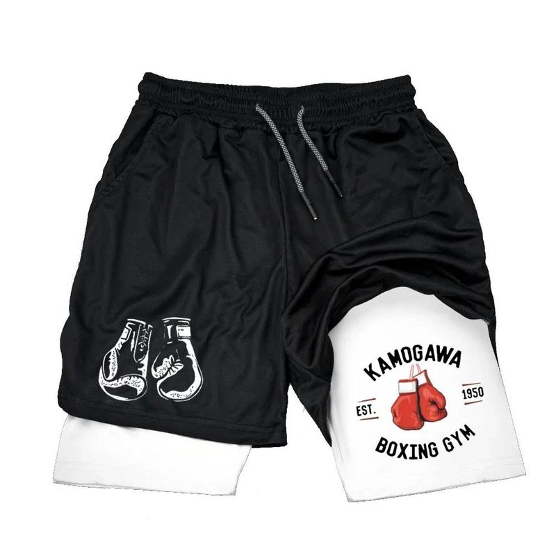 2025 Men's, Quick Drying, Basketball, Beach, Muscle, Compression Gym Shorts, Boxing Printed Sports Pants, Double Layered Fitness_voghion.com