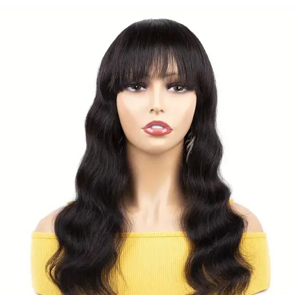 Parrucche con capelli umani naturali e ondulati con frangia per le donne_voghion.com