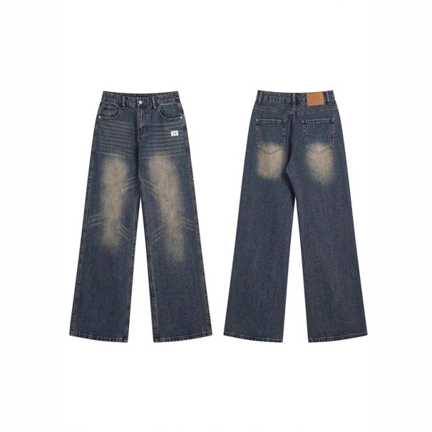 CP Yellow Mud Wide-Leg Pants Small Label Floor-Length Jeans Unisex Simple Dyed High Street Slimming Straight Loose_voghion.com