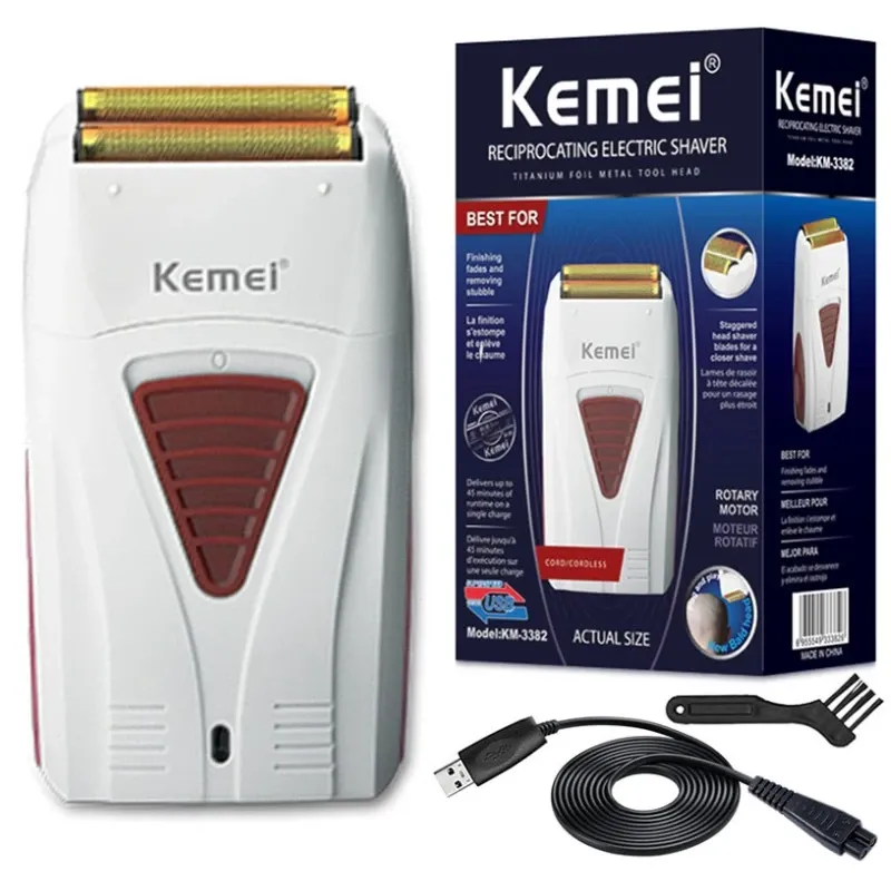 Kemei 3382 Rechargeable Electric Shaver Hair Beard Electric Razor For Men Bald Head Shaving Machine Foil Titanium Cord/Cordless_voghion.com