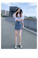 Elastic split denim short for women in summer, ins thin, small, anti glare, buttocks wrapped, A-line half length skirt_voghion.com