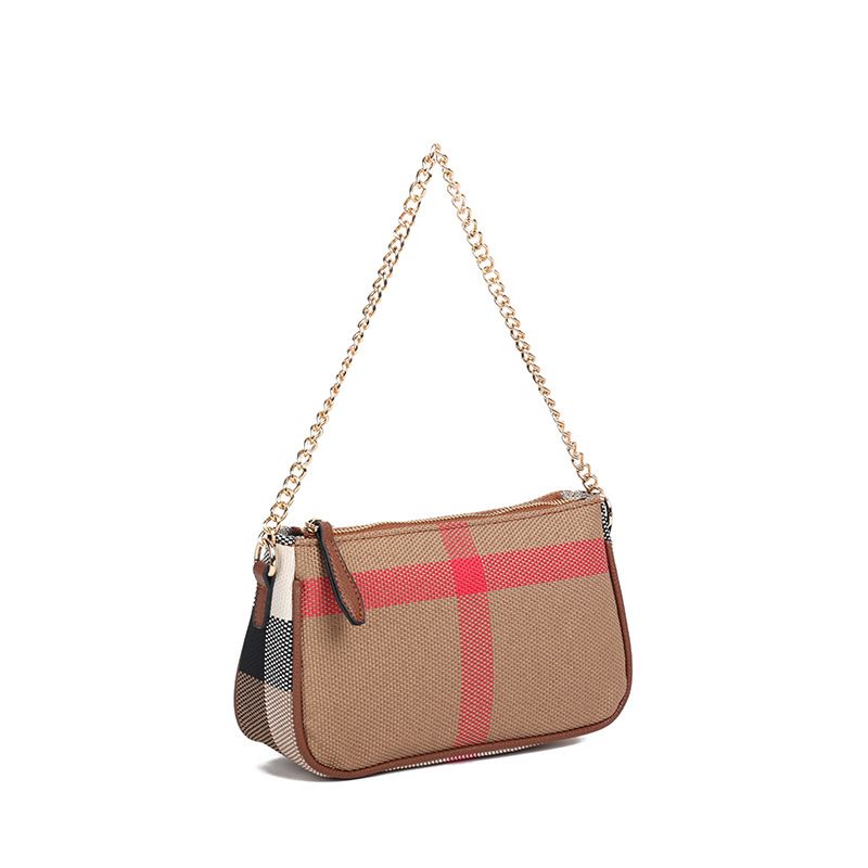 Keten Kleine Tas Canvas Geruite Tas 2023 Nieuwe Geavanceerde Gevoel Mode Lederen Damestas Onderarmtas Een Schouder Messenger Bag_voghion.com