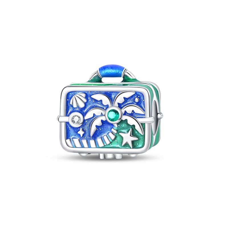 Gioielli da donna originali, stile viaggio e vacanza, ciondolo a forma di valigia, perline fai da te, in argento placcato in rame 925_voghion.com