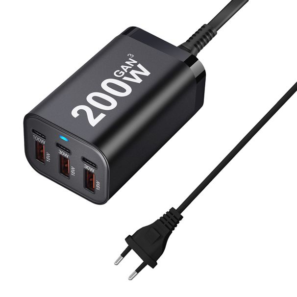 USB-C 200W 6-Port Schnellladegerät Netzteil für iPhone 14/13/12 Serie, Samsung Galaxy S23/S22/S21_voghion.com