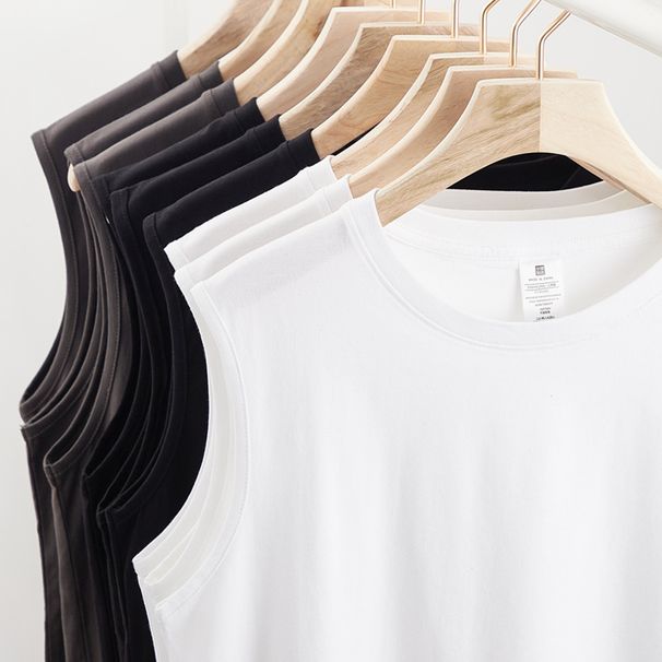 Roupas masculinas Colete sem mangas de verão Camisa masculina de cor sólida Colete puro Top Basquete Esportes Solto Camiseta de manga curta Tendência_voghion.com