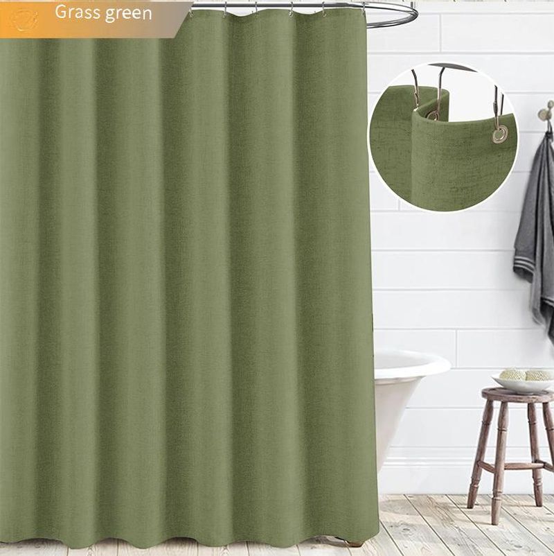 Linen-Look Heavyweight Polyester Shower Curtain Set - Waterproof Hotel Style Bathroom Decor With 12 Hooks (Mold Resistant Wrinkle-Free Fabric)​​_voghion.com