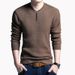 Herrenpullover mit Fleecefutter und V-Ausschnitt – Slim Fit-Strickpullover mit geripptem Saum_voghion.com