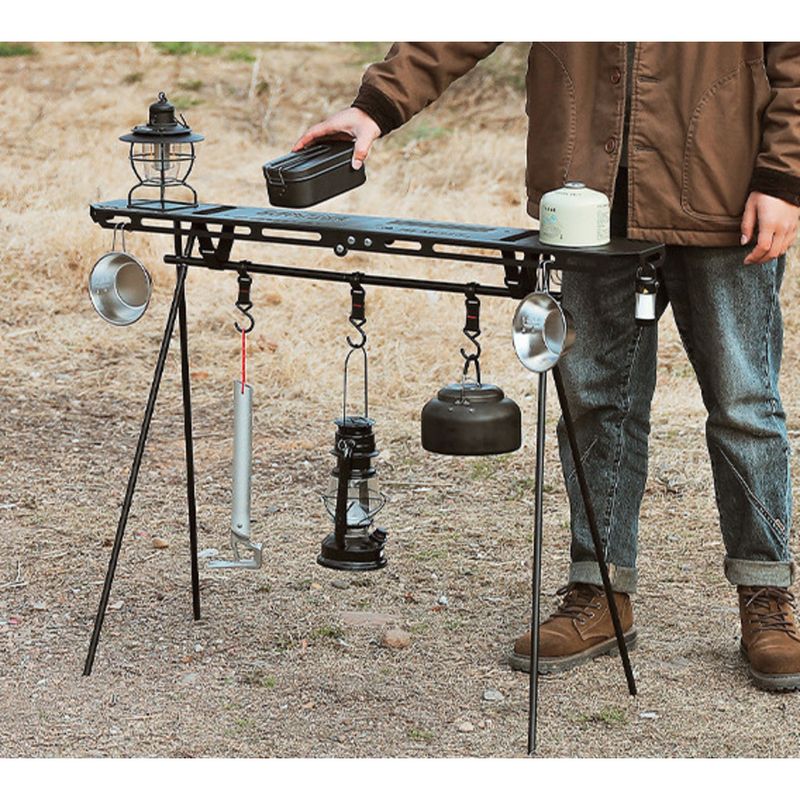 Outdoor camping triangle rack, metal tray hook, foldable table layer board, portable tableware storage rack_voghion.com