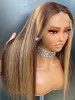 Perucas de cabelo humano com renda frontal 13x4 para mulheres P4/27 com mechas ombré marrom liso frontal pré-arrancado_voghion.com