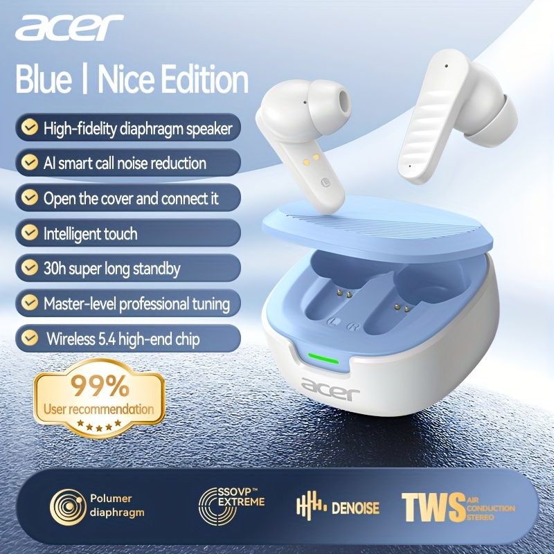 Cuffie sportive wireless Acer OHR503 Mini - Stereo wireless, cancellazione del rumore in-ear, durata della batteria extra lunga,_voghion.com