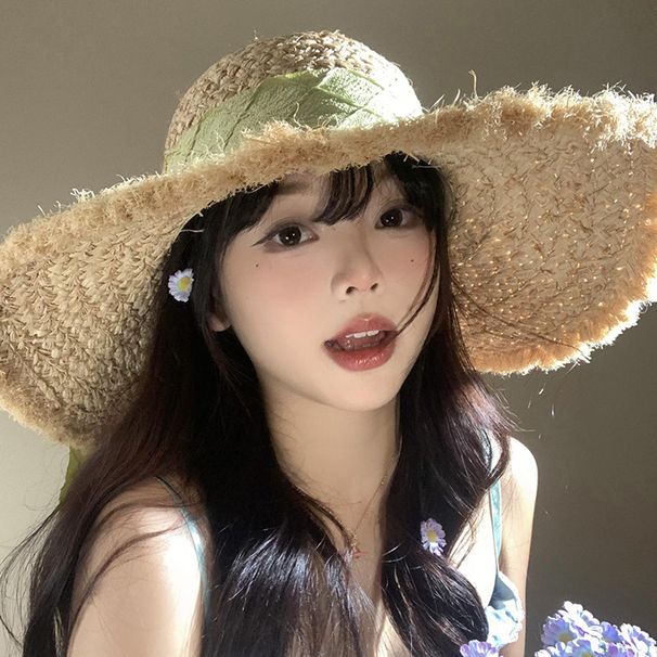 French Bow Lafite Straw Women's Summer Big Brim Sunshade And Sunscreen Beach Vacation Woven Hat_voghion.com