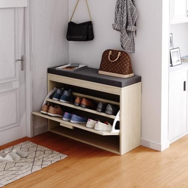 Shoe And Bench Seat Shoe Cabinet Cushion Rack Rattan Shoe With FlipDrawer Hallway_voghion.com