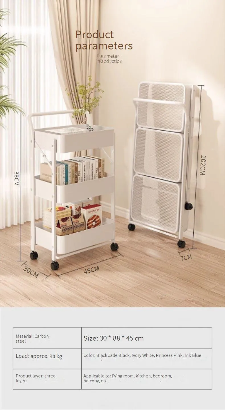 Family Organizer Mobile Trolley Floor Standing Multi Layer Folding Kitchen Rack Snack Rack Iron Bathroom Storage Rack_voghion.com