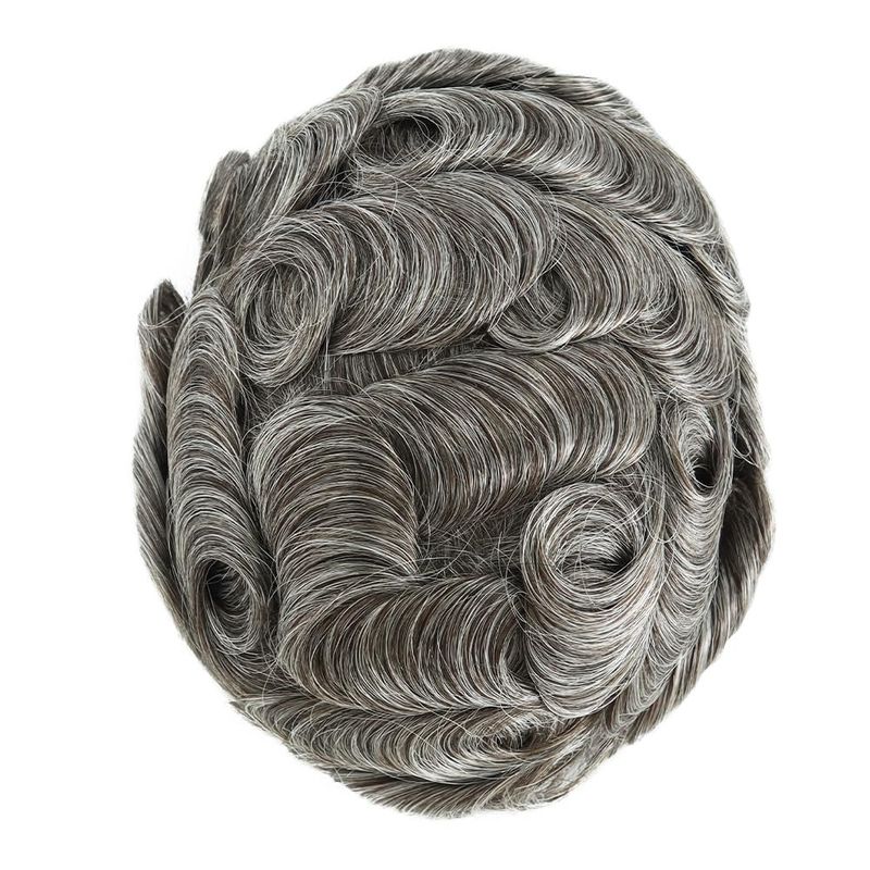 Swiss Lace Toupee For Men 100% Human Hair Piece 90% Density Hair Replacement System Natural Hairline Real Men Wigs Brown With 50% Grey Color #550_voghion.com