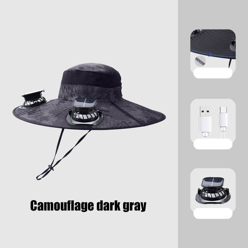 Sombrero refrescante con energía solar y ala ancha: sombrero de protección solar recargable para hombre, impermeable y silencioso, ideal para senderismo, pesca y aventuras al aire libre._voghion.com
