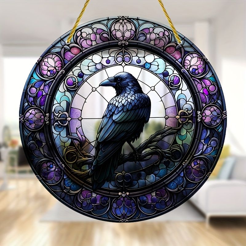 Raven In Tophat Suncatcher - 8" Whimsical Acrylic Art. Gothic Farmhouse Decor For Porch Or As A Quirky Gift._voghion.com