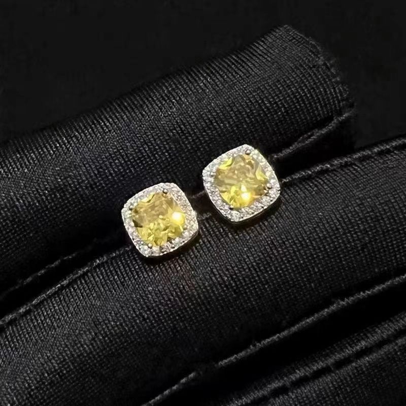 American Style Earrings For Men, Yellow Diamond, Zircon, Rock Sugar For Men, Hip-hop Trend, High-end Earrings For Women_voghion.com