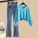 Women's Clothing Knitted Sweater & Jeans Two-Piece Set Plus Size Autumn Knitted Sweater & Ripped Jeans Two-Piece Set – Soft Style Slimming Outfit_voghion.com