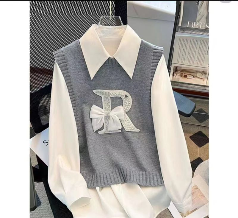 Gilet en tricot pour femme – Coupe ample, col rond, imprimé chien (surdimensionné, fibre de bambou, 3 couleurs)_voghion.com