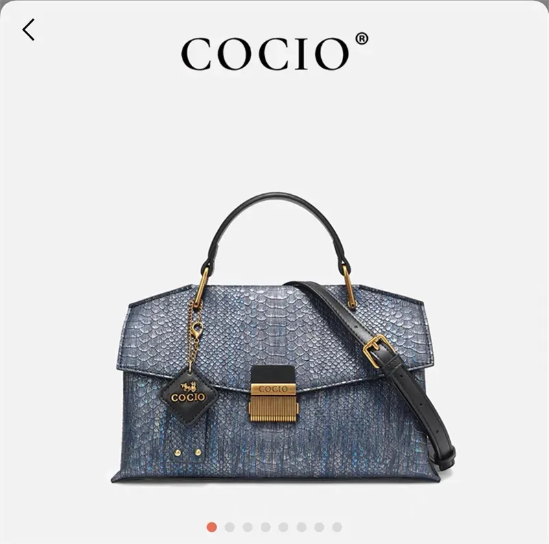 Borsa a mano firmata COCIO con motivo serpente blu, borsa a tracolla versatile di alta gamma, di nicchia e alla moda_voghion.com