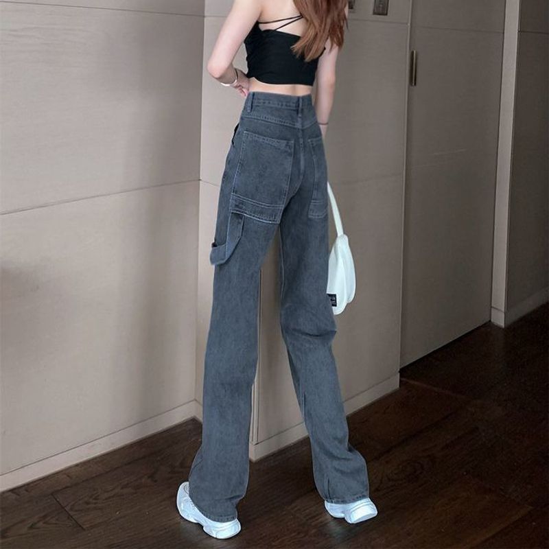 Jeans estilo americano para mulheres, novo estilo primavera, garota picante, curta, perna reta, calças de trabalho que aumentam a altura, femininas_voghion.com