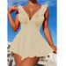 Women's One-Piece Bikini Swimsuit - Solid Color With Ruffled Back (High-Cut Leg Smoothing Fabric Adjustable Straps Beach & Pool)_voghion.com